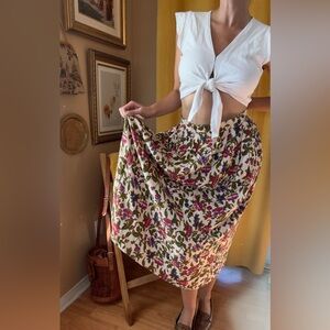 Vintage High Waisted Pleated Cottagecore Midi Skirt